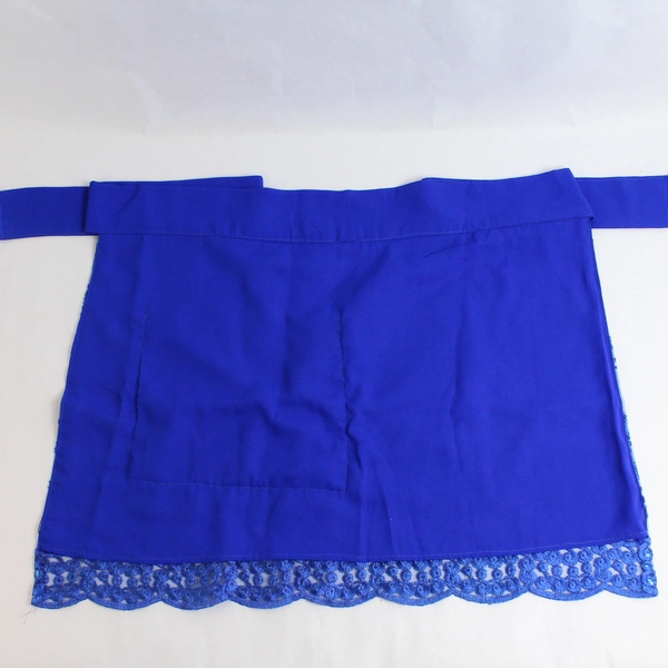 Embroidered Blue Floral Sequin Waist Apron With Pocket