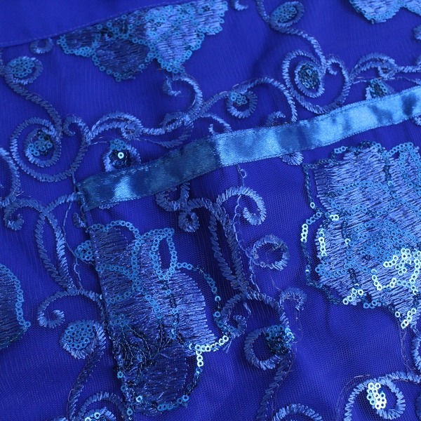 Embroidered Blue Floral Sequin Waist Apron With Pocket