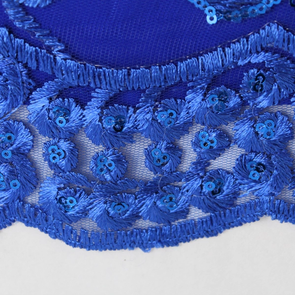 Embroidered Blue Floral Sequin Waist Apron With Pocket