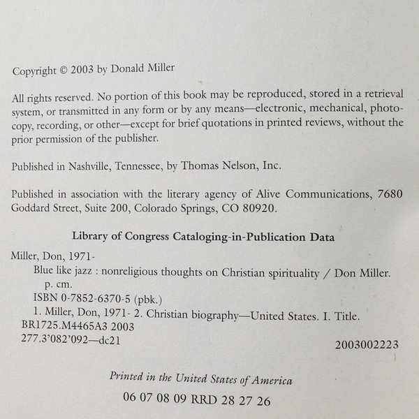 Blue Like Jazz by Donald Miller 2003 Paperback - Good Condition