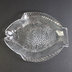 Vintage Pasabahce Clear Glass Marine Fish Plate 10.25 x 8 Inch Dinnerware