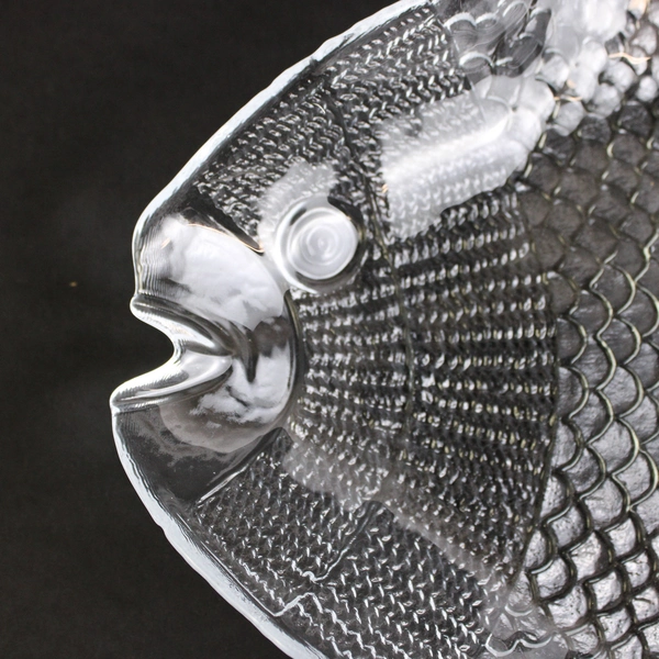 Vintage Pasabahce Clear Glass Marine Fish Plate 10.25 x 8 Inch Dinnerware