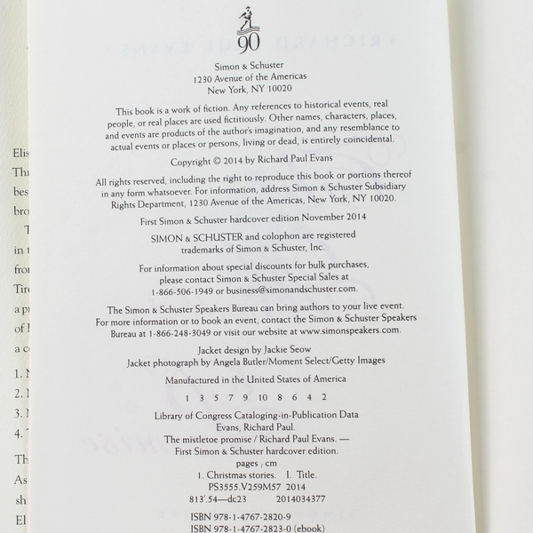 The Mistletoe Promise by Richard Paul Evans 2014 Hardcover - Good Condition