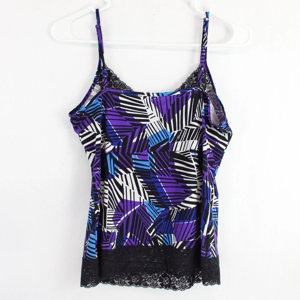 GNW Lace Trim Black Blue Purple Geometric Patterned Camisole Women's Small