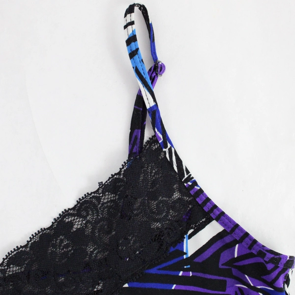 GNW Lace Trim Black Blue Purple Geometric Patterned Camisole Women's Small