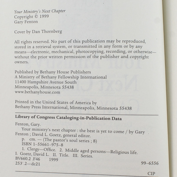 Your Ministry's Next Chapter by Gary Fenton 1999 Hardcover - Good Condition