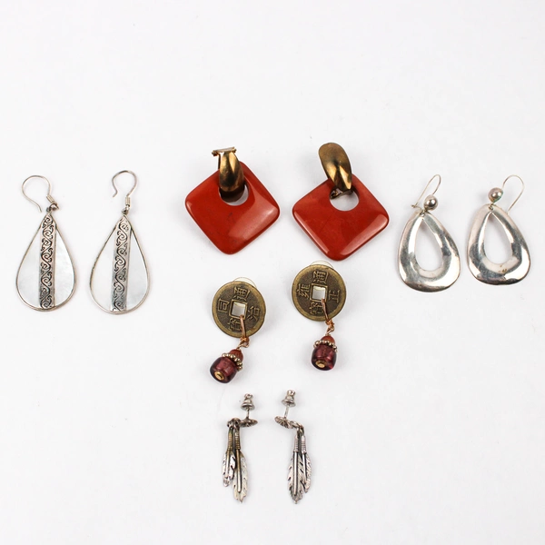 5 Pairs Whimsical Silver-Tone and Gold-Tone Metal Drop Dangle Earrings