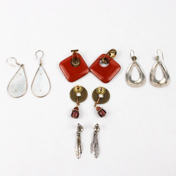 5 Pairs Whimsical Silver-Tone and Gold-Tone Metal Drop Dangle Earrings