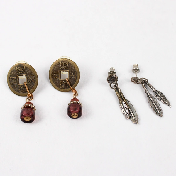 5 Pairs Whimsical Silver-Tone and Gold-Tone Metal Drop Dangle Earrings