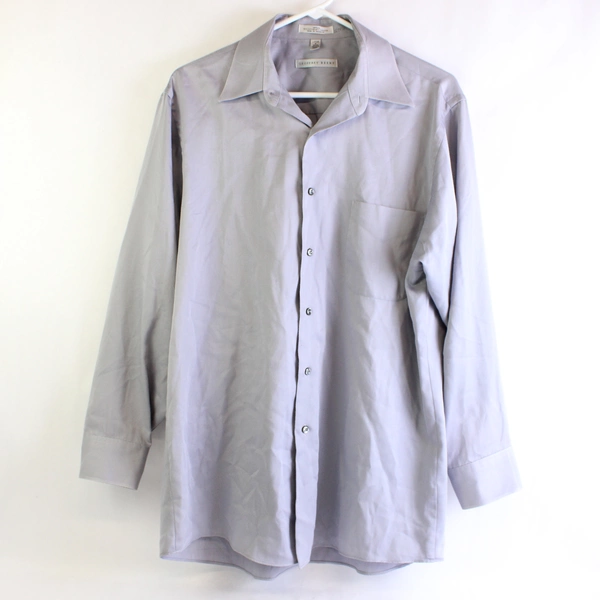 Geoffrey Beene Sateen Light Gray Button-Up Shirt Men's Size Large 16