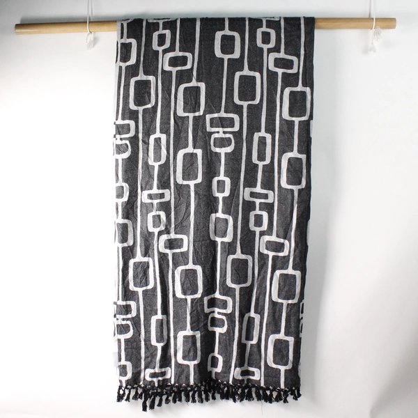 Sophia Gray Retro Pattern Women's Shawl Wrap With Tassels 50" x 64"