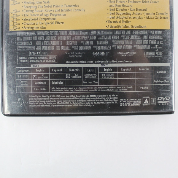 A Beautiful Mind 2002 2-Disc Limited Edition DVD Widescreen Russell Crowe