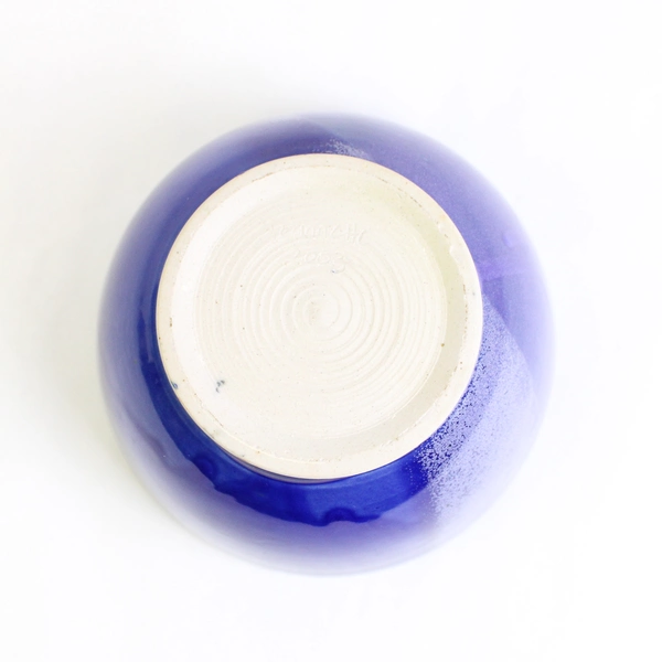 Two Tone Blue Art Pottery Bowl Signed and Dated Decorative Serveware 6"
