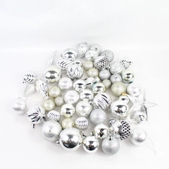 Lot of 55 Shiny and Glittery Silver Christmas Ornaments Various Shapes Sizes