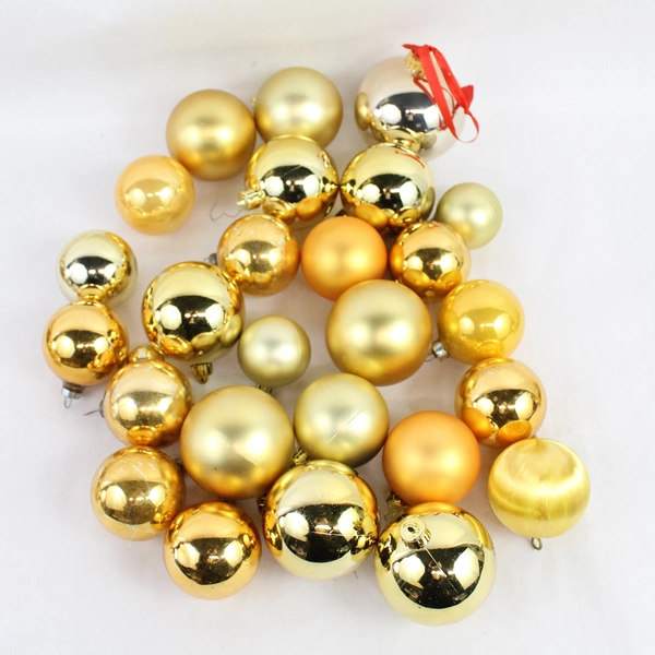 Lot of 41 Shiny and Glittery Gold Christmas Ornaments Various Shapes