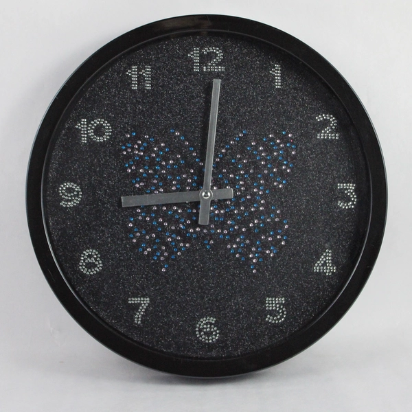 Bedazzled Butterfly Design Black Wall Hanging Clock 12" Not Working