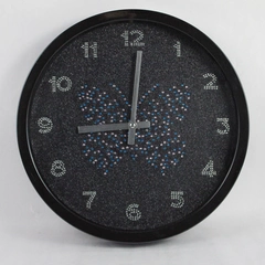Bedazzled Butterfly Design Black Wall Hanging Clock 12" Not Working