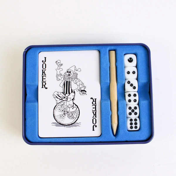 Kikkerland Design On-The-Go Games Set Complete Playing Card and Dice Game