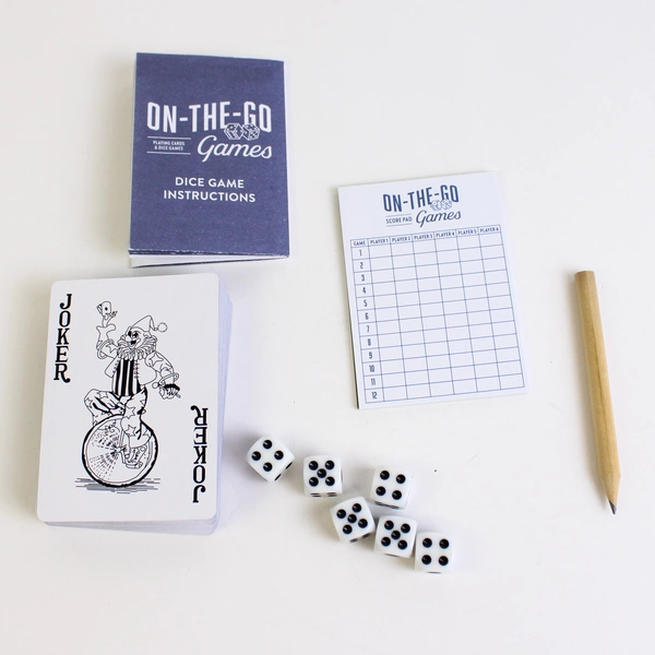 Kikkerland Design On-The-Go Games Set Complete Playing Card and Dice Game