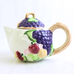 CKAO Porcelain Basket Weave Fruit Design Tea Pot W/ Lid 1994
