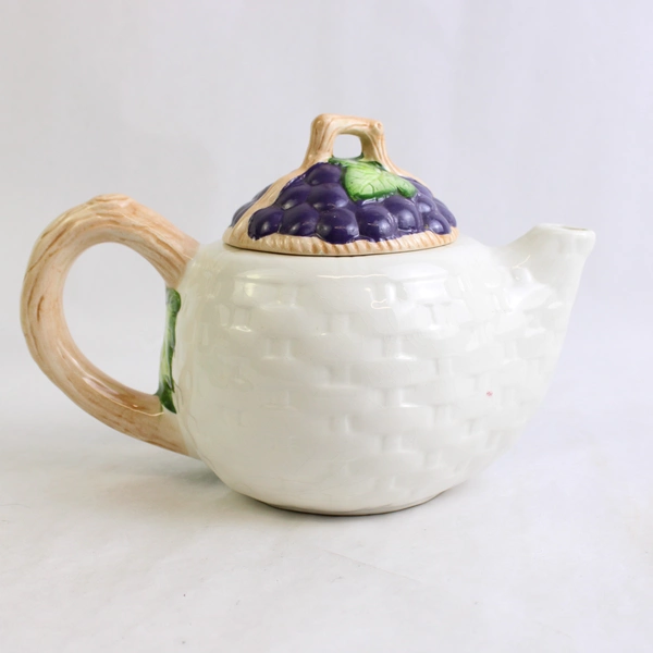 CKAO Porcelain Basket Weave Fruit Design Tea Pot W/ Lid 1994