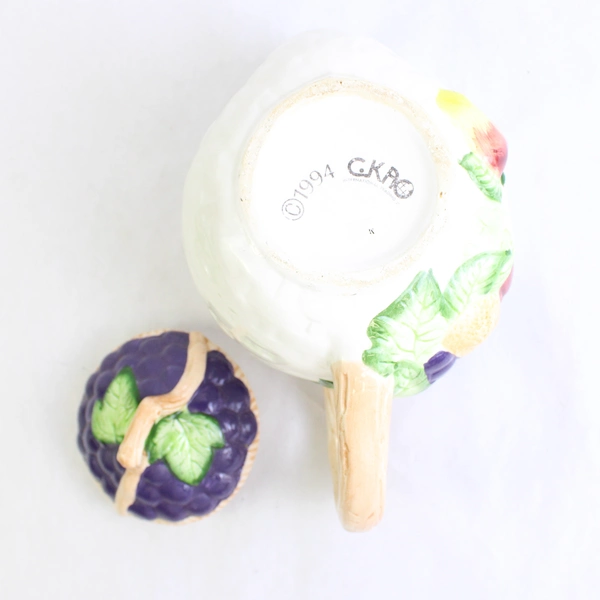 CKAO Porcelain Basket Weave Fruit Design Tea Pot W/ Lid 1994