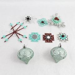 Lot of 9 Mint Green and Red Christmas Tree Ornaments