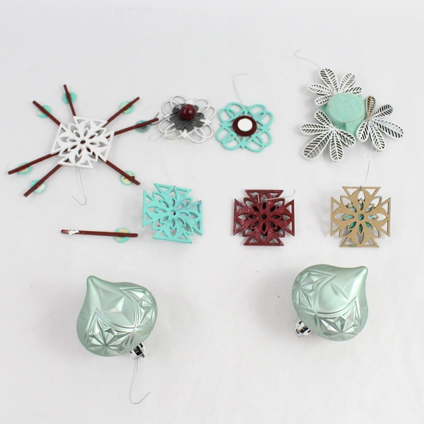 Lot of 9 Mint Green and Red Christmas Tree Ornaments