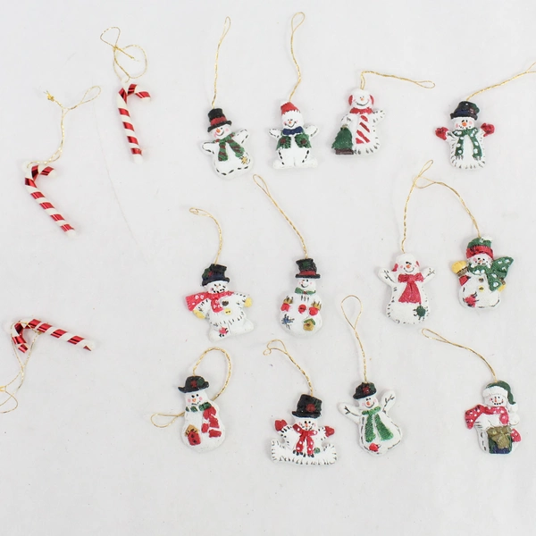 Lot of 15 Small Snowman and Candy Cane Christmas Tree Ornaments