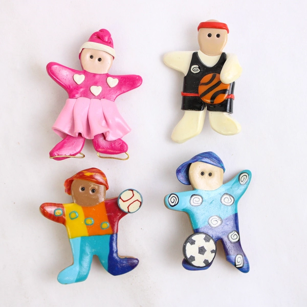 Lot of 4 Handmade Polymer Clay Sporty Kids Pin Brooches