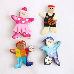 Lot of 4 Handmade Polymer Clay Sporty Kids Pin Brooches