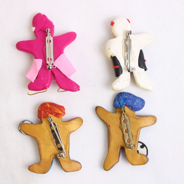 Lot of 4 Handmade Polymer Clay Sporty Kids Pin Brooches