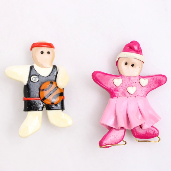 Lot of 4 Handmade Polymer Clay Sporty Kids Pin Brooches
