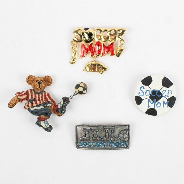 Lot of 4 Vintage Soccer Mom Pin Brooches Retro Sports Jewelry Gift