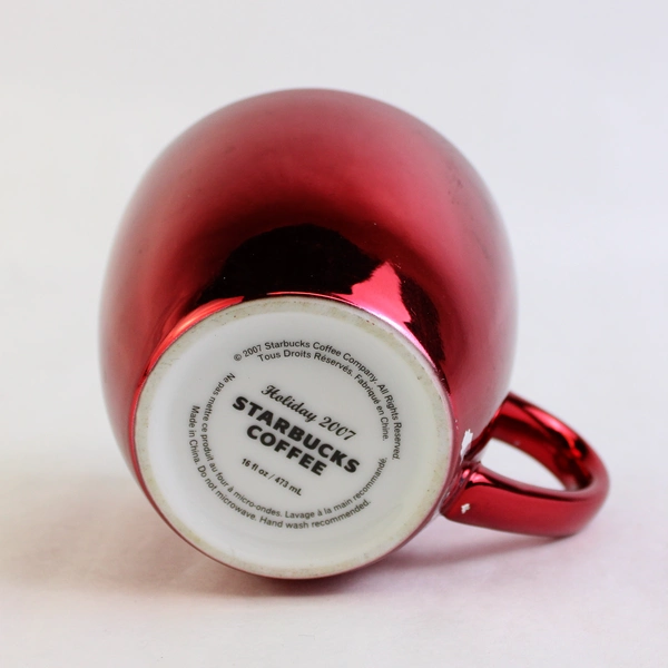 2007 Starbucks Holiday Metallic Red 16oz Coffee Cup Chipped Paint
