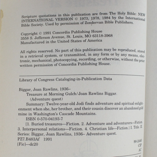 Adventure Quest Series Treasure at Morning Gulch by Joan R. Biggar 1991 PB