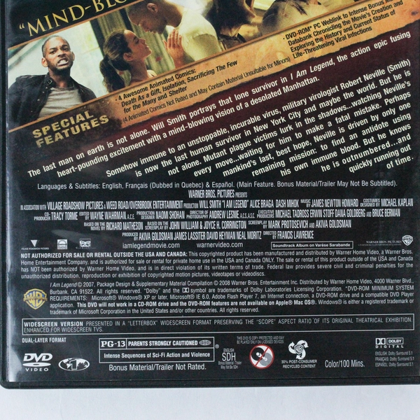I Am Legend DVD 2007 Widescreen Edition Will Smith Warner Bros Good Condition