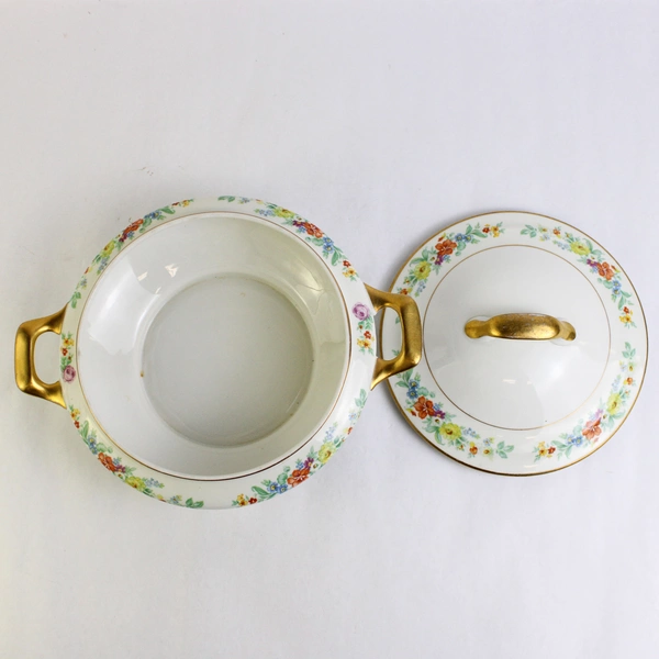 Jackson Featherweight China Floral Covered Serving Bowl White Gold Trim 