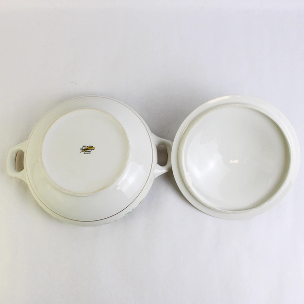 Jackson Featherweight China Floral Covered Serving Bowl White Gold Trim 