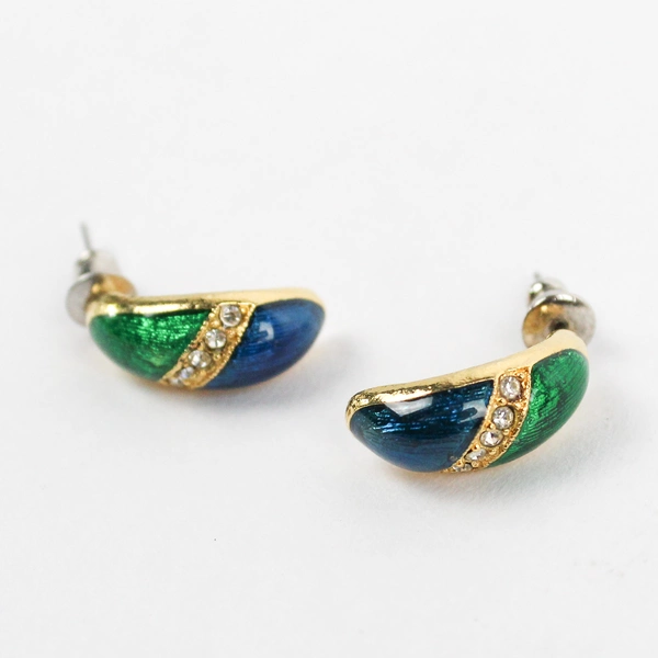 3 Pc Set Unmarked Gold-Tone Necklace and Earrings Blue and Green Designs