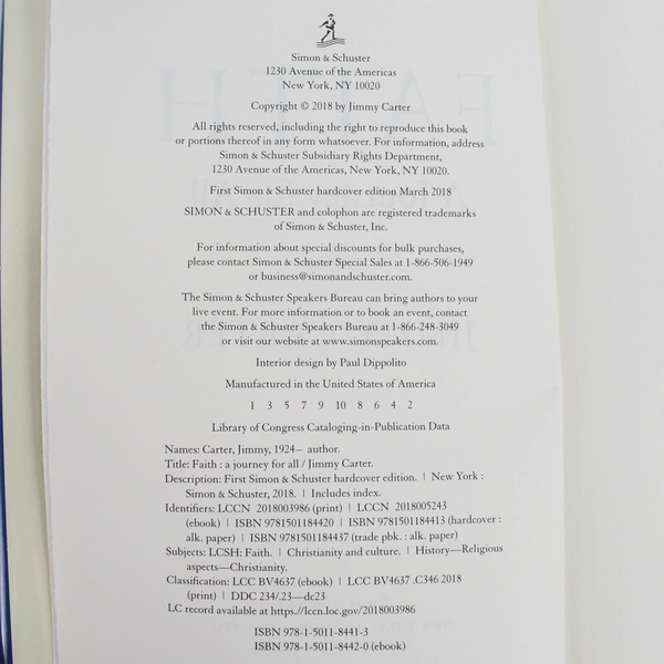 Faith by Jimmy Carter 2018 Simon & Schuster Hardcover