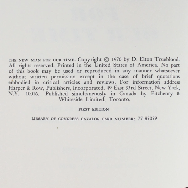 Vintage The New Man For Our Time by Elton Trueblood 1970 Hardcover 