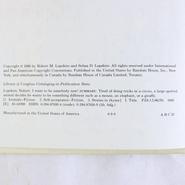 I Want To Be Somebody New By Robert Lopshire 1986 Beginner Books Hardcover