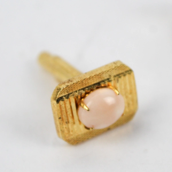 Unmarked Gold-Tone Cuff Links with Pale Pink-Orange Stones
