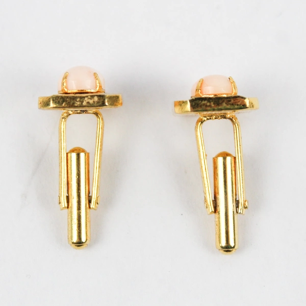Unmarked Gold-Tone Cuff Links with Pale Pink-Orange Stones