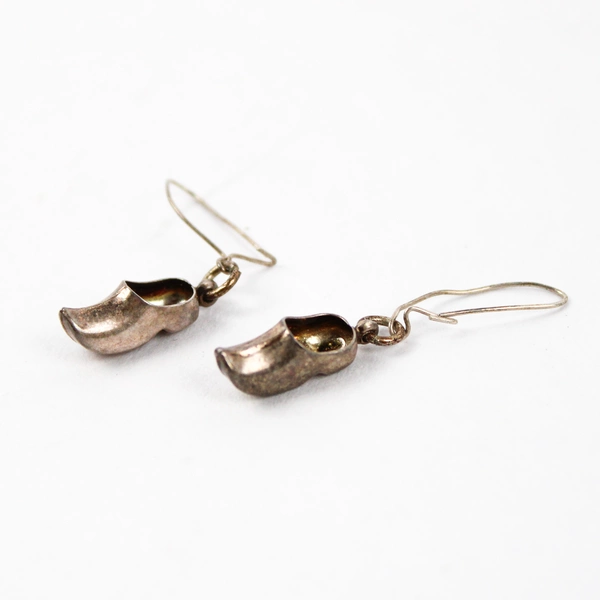Unmarked Silver-Tone Dutch-Style Clog Shoes Drop Earrings