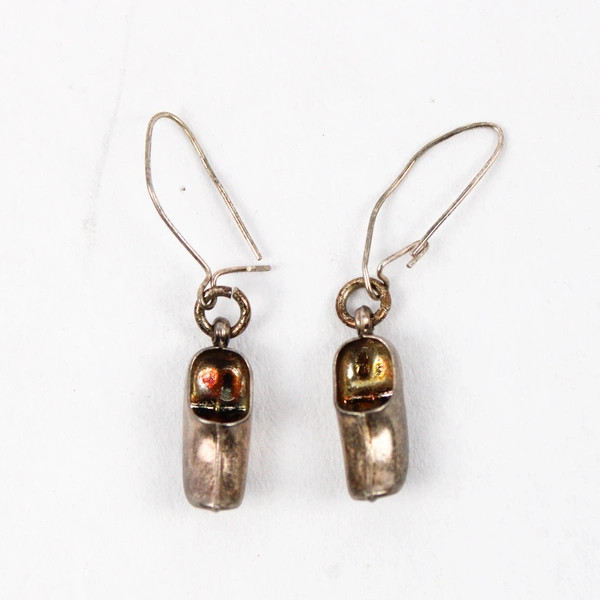 Unmarked Silver-Tone Dutch-Style Clog Shoes Drop Earrings