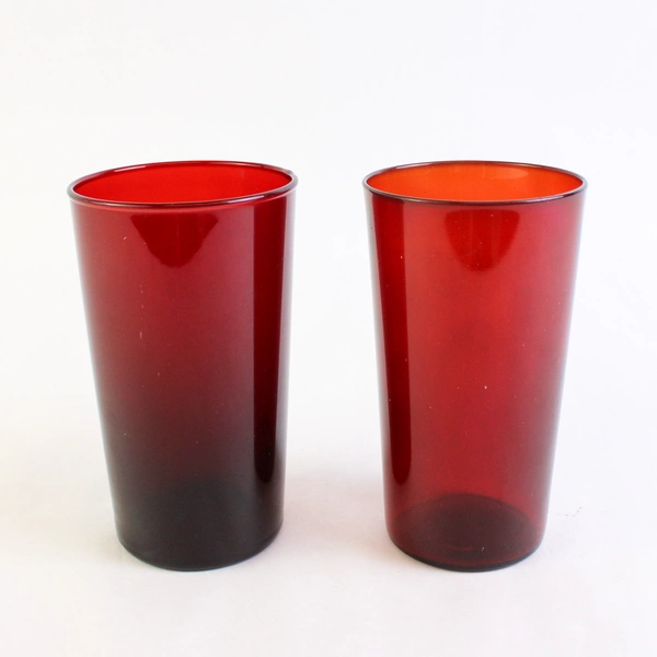 Set of 2 Vintage Anchor Hocking Royal Ruby 9 Oz Flat Sided Tumblers 4.75 Inch