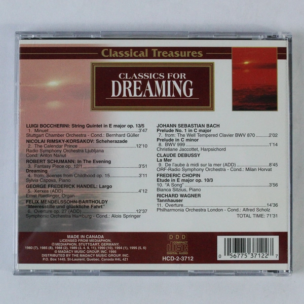 Classics for Dreaming Various Composers 1995 Classical CD Good Condition