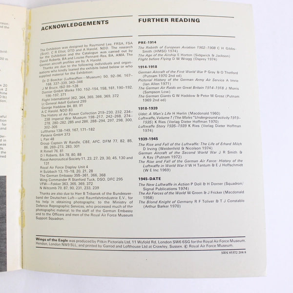 Wings of the Eagle History of German Aviation John Tanner RAF Exhibition PB Book